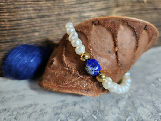 Golden Lapis Blue Pearl Bracelet