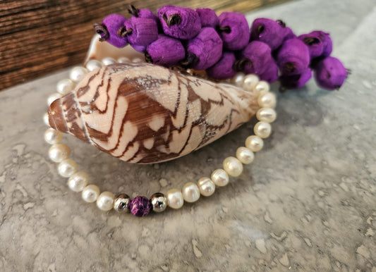 Silver Purple Pearl Bracelet